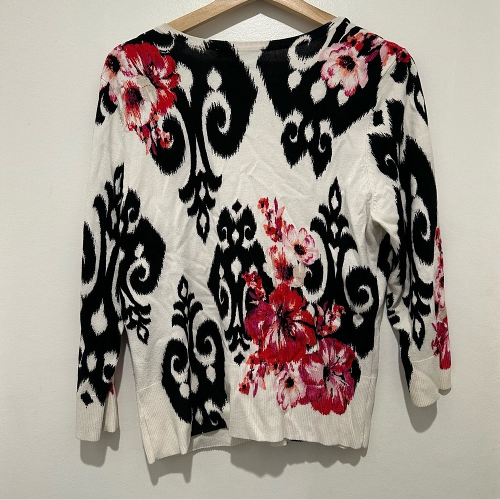 White House Black Market Floral Fleur De Lis Ikat Snap Cardigan Size‎ Large - Picture 2 of 7
